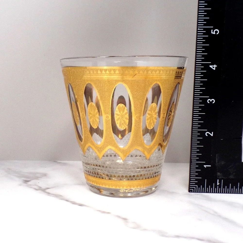 Vintage Culver Imperial Gold Regency White Double Old Fashioned / Lowball Glass